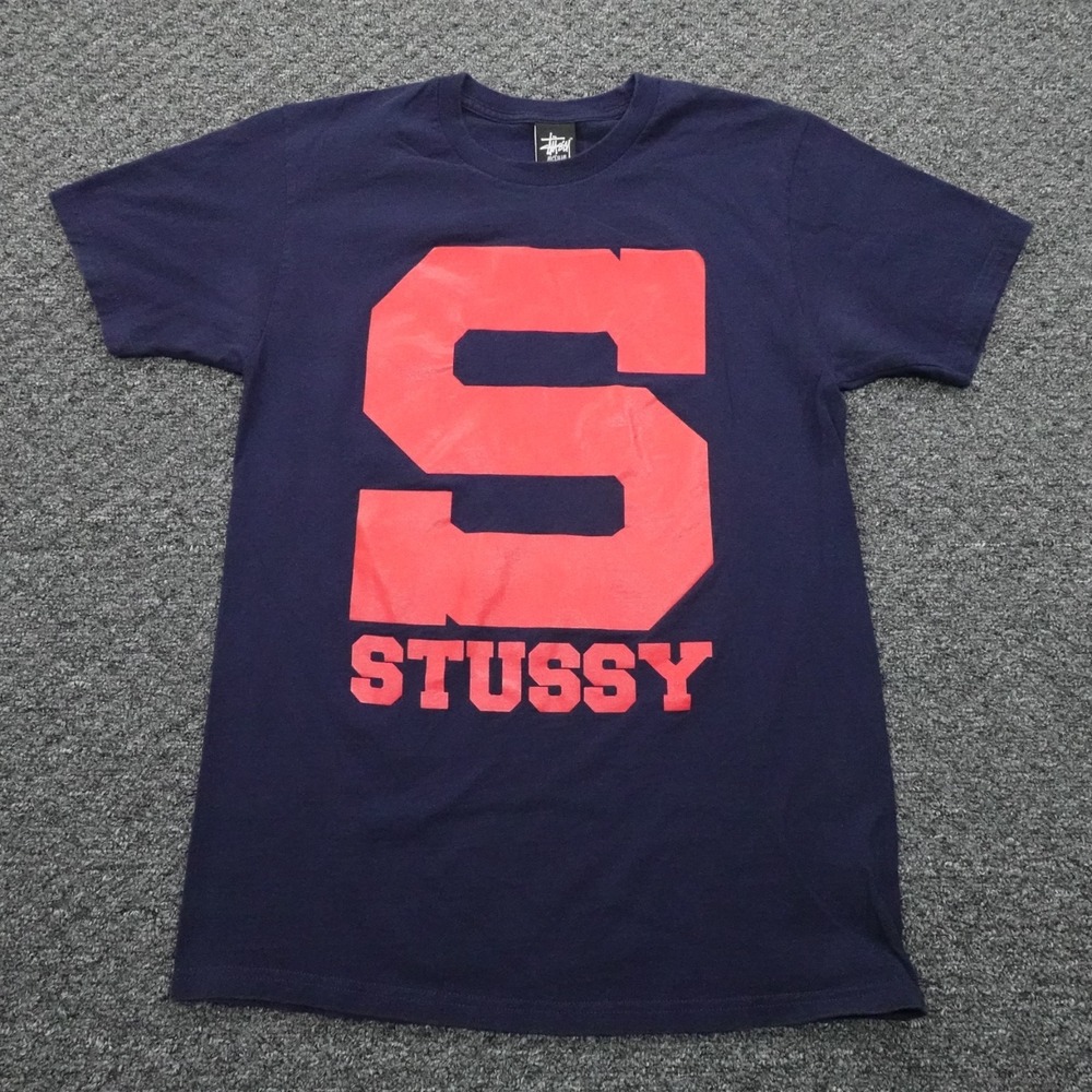 Stussy T Shirt Mens Medium Blue Red Logo Graphic Cotton Streetwear Skater Tee